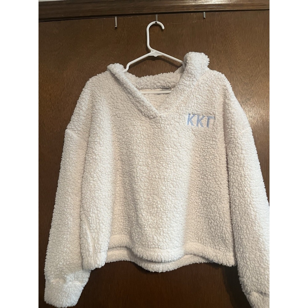 Kappa Kappa Gamma‎ Cropped Fleece Hoodie- Size L- White- Port Authority